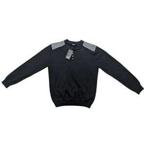 New British Invasion Men's Large Black Henley w/ Grey‎ Patch Details Long Sleeve